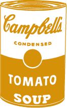 pictogramme inspiré par les boîte de soup Campbell sérigraphiées par Andy Warhol