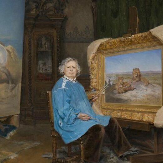 Détail d'un tableau de Georges-Achille Fould représentant Rosa Bonheur dans son atelier